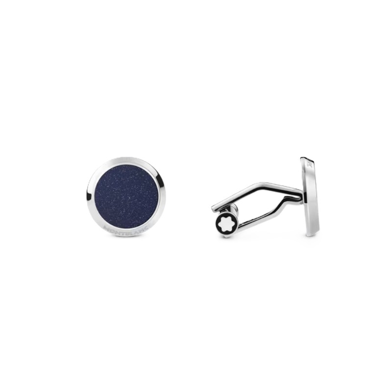 Montblanc Meisterstuck Cufflinks In Stainless Steel With Blue Goldstone Inlay
