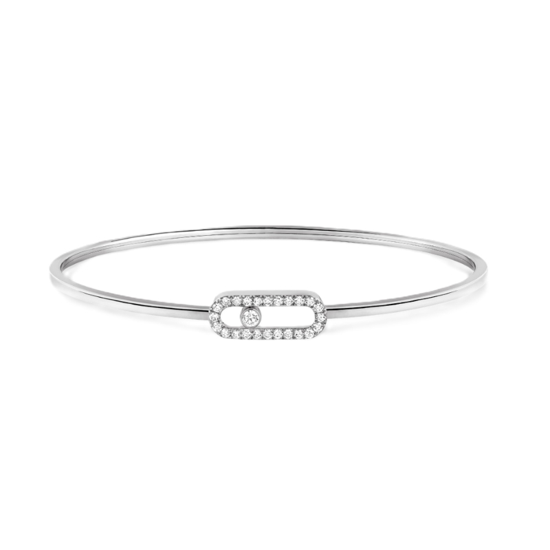 Messika 18K White Gold Move Uno Pave Flex Bangle Bracelet