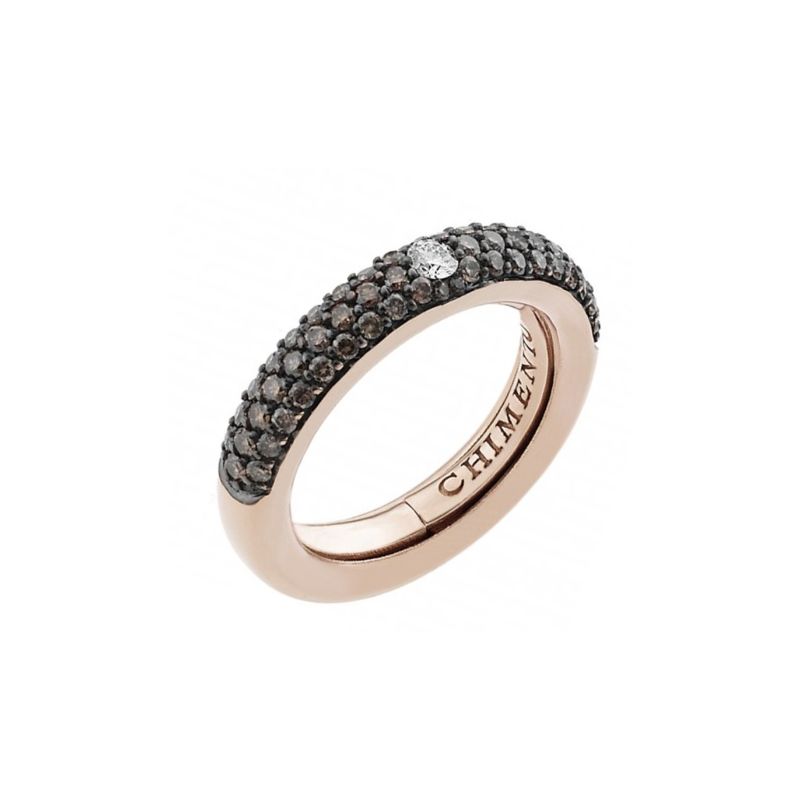Chimento 18k rose gold Forever Stack Me Demi Pavee ring with one white diamond and brown diamonds weighing 0.77 carat total weight