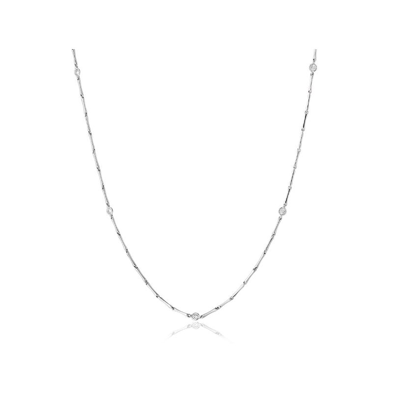 Chimento 18k white gold Bamboo Diamond necklace with 5 round diamionds weighing 0.25 carat total weight, 17"