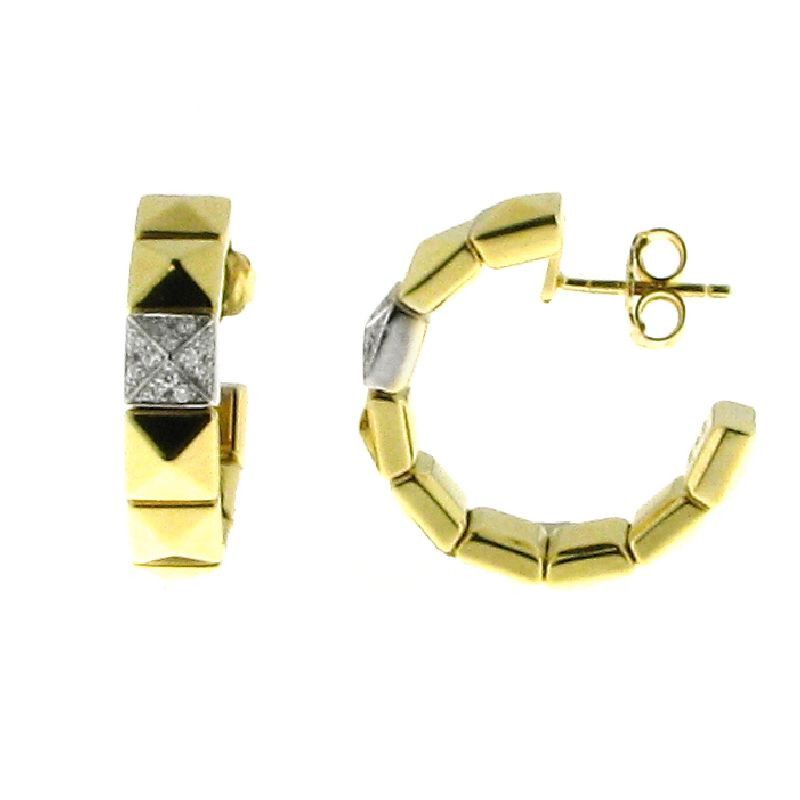 Chimento 18k yellow gold Armillas Pyramis square link hoop earrings with diamonds weighing 0.12 carat total weight