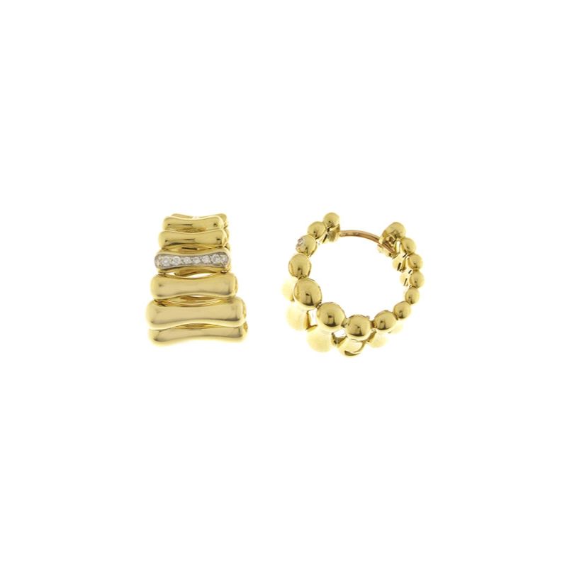 Chimento 18k two tone gold Bamboo style earrings with diamond weighing 0.13 carat total weight