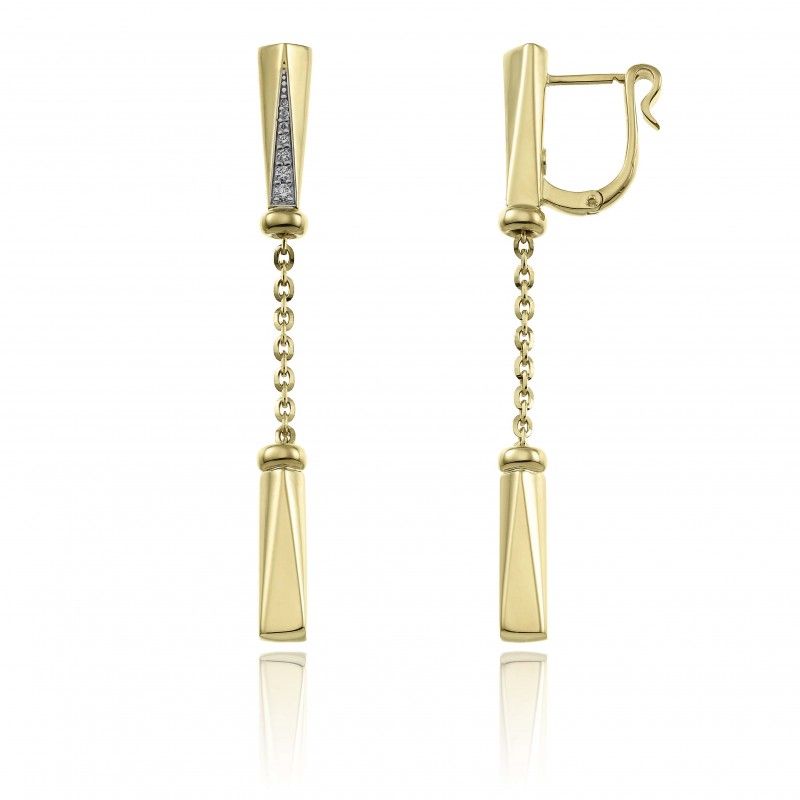 Chimento 18k yellow gold Bamboo Sipario drop earrings with diamonds weighing 0.07 carat total weight