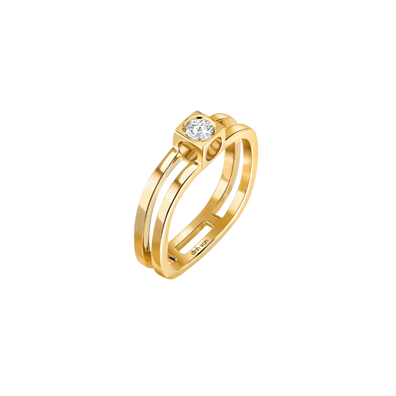 18K Yellow Gold Le Cube Diamant Square Two-Row Ring