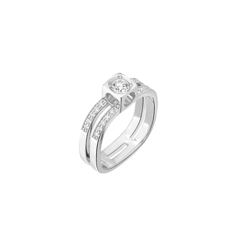 18K White Gold Rhodium Plated Le Cube Diamant Double Row Square Ring