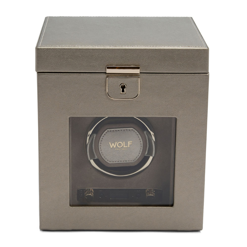 WOLF Pewter Palermo Single Watch Winder with Storage