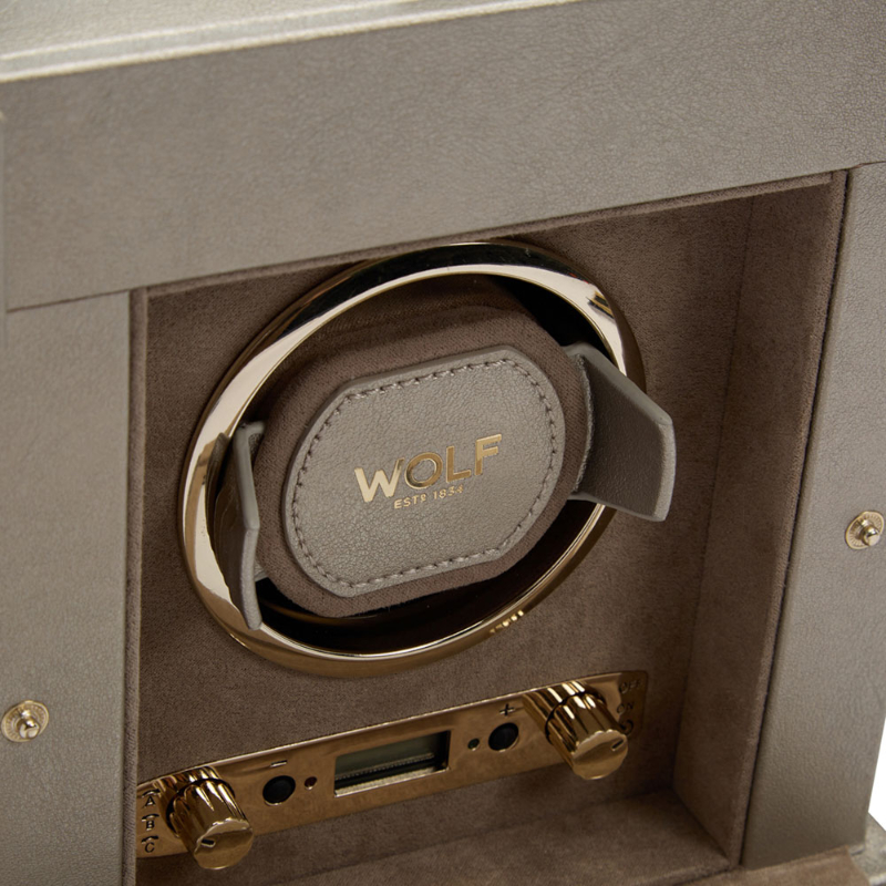 WOLF Pewter Palermo Single Watch Winder with Storage