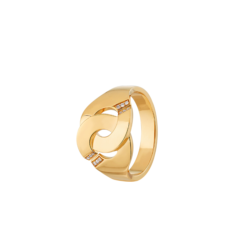 18K Yellow Gold Menottes R12 Interlocking Ring