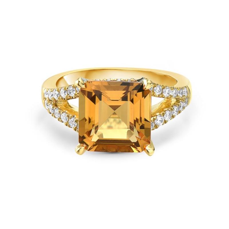18K Yellow Gold Pastel 10X10Mm Emerald Cut Citrine Ring