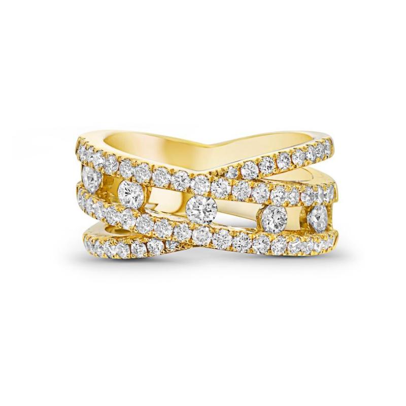 18K Yellow Gold Floating Diamond X Ring