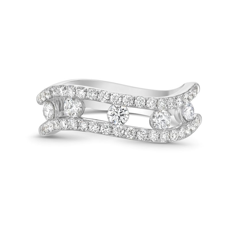 18K White Gold Floating Diamond Curved Ring