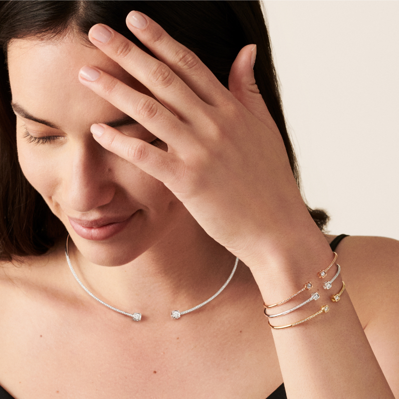 18K White Gold Rhodium Plated Le Cube Diamant Medium Flex Cuff Bracelet