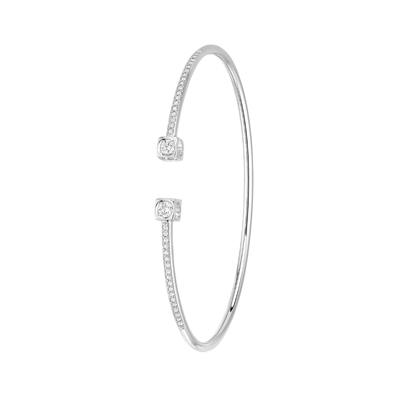 18K White Gold Rhodium Plated Le Cube Diamant Medium Flex Cuff Bracelet