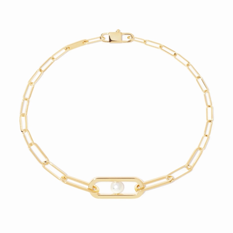 18K Yellow Gold Maillon Pearl Small Chain Bracelet
