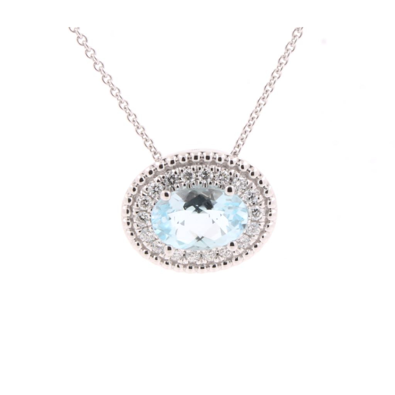 18K White Gold Rhodium Plated Pastel Oval Aquamarine Pendant Necklace