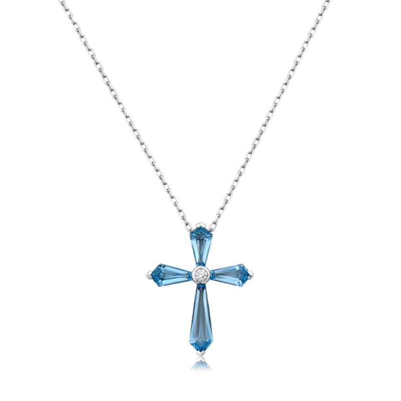 18K White Gold Charles Krypell Pastel Cross Pendant Necklace