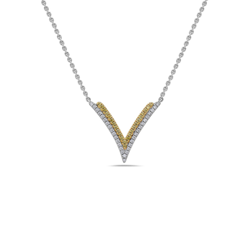 18K White Gold Rhodium Plated Precious Pastel Double V Pendant Necklace