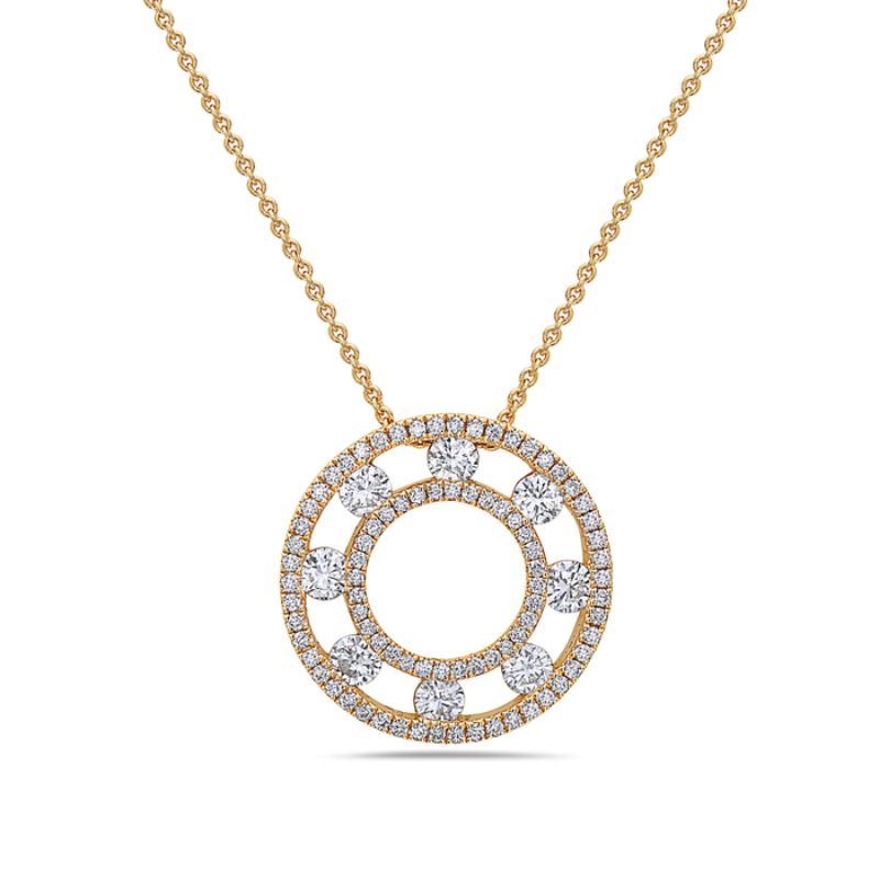 18K Yellow Gold Precious Pastel Round Air Cicle Pendant Necklace