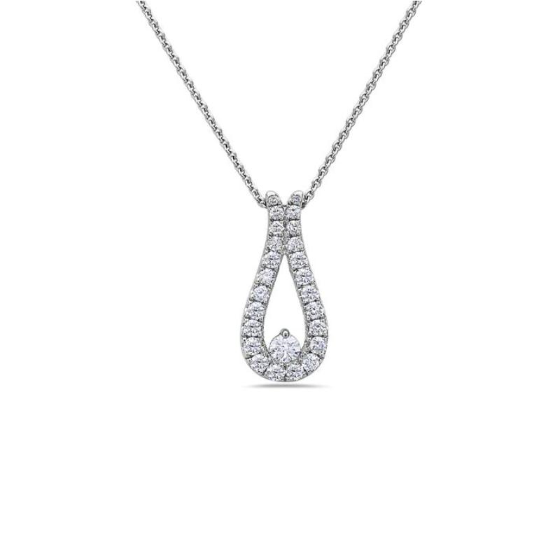 18K White Gold Rhodium Plated Gold Diamond Horseshoe Pendant Necklace