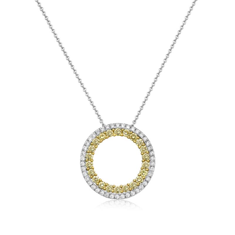 18K White Gold Rhodium Plated And 18K Yellow Gold 20Mm Open Circle Pendant Necklace