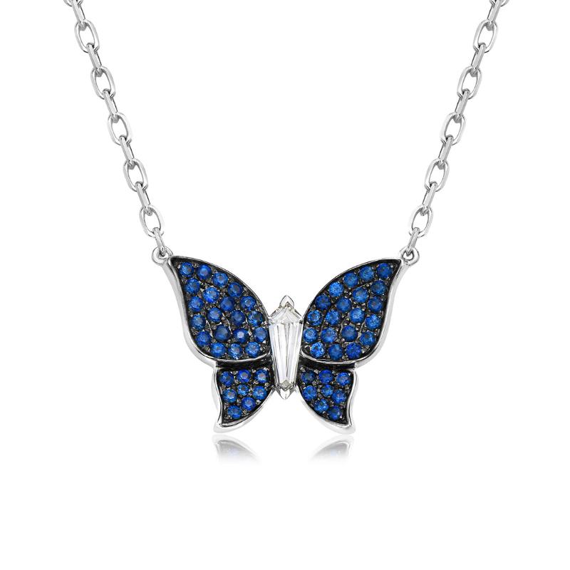 18K White Gold Rhodium Plated Butterfly Pendant Necklace