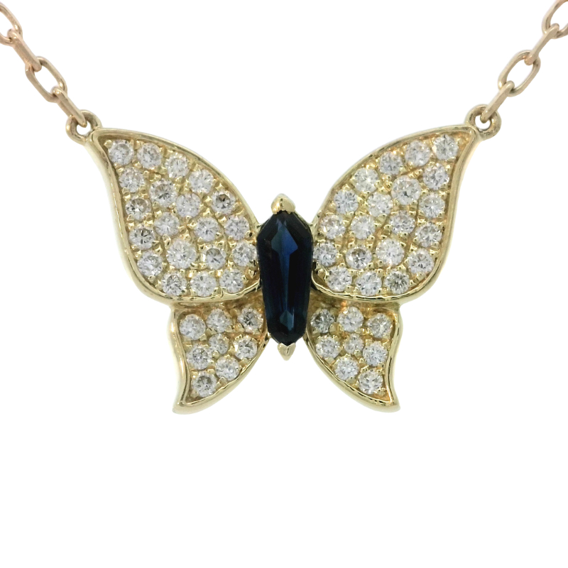18K Yellow Gold Butterfly Pendant Necklace