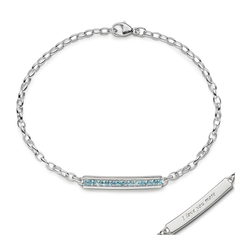 Monica Rich Kosann Sterling Silver Poesy "I Love You More" Aquamarine Bracelet
