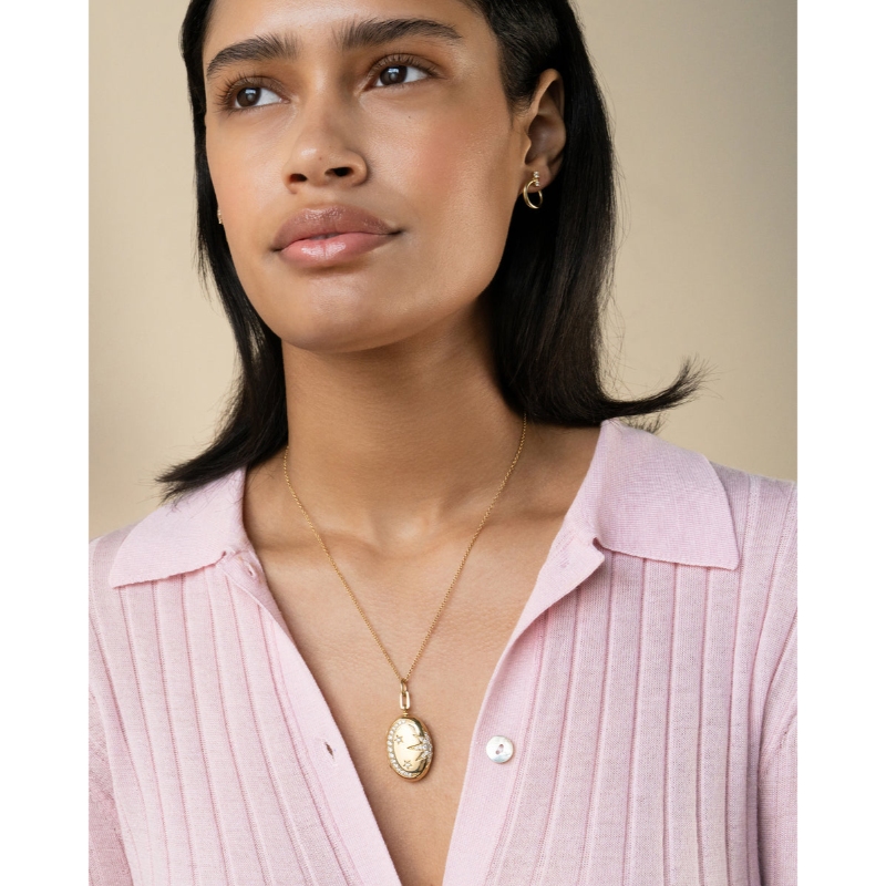 Monica Rich Kosann 18K Yellow Gold Sun, Moon and Stars Galaxy Locket Pendant Necklace