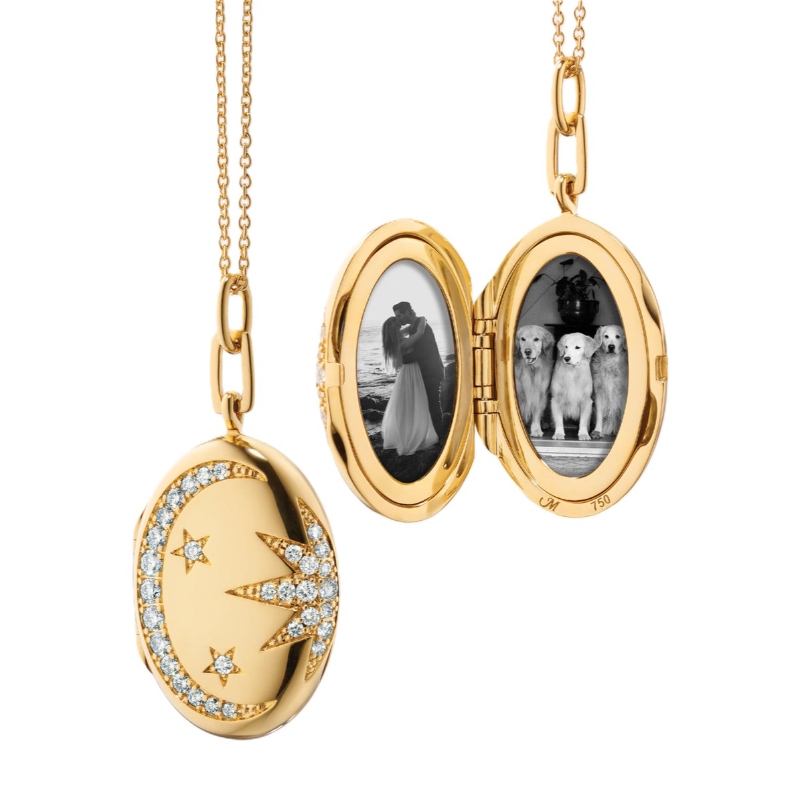 Monica Rich Kosann 18K Yellow Gold Sun, Moon and Stars Galaxy Locket Pendant Necklace