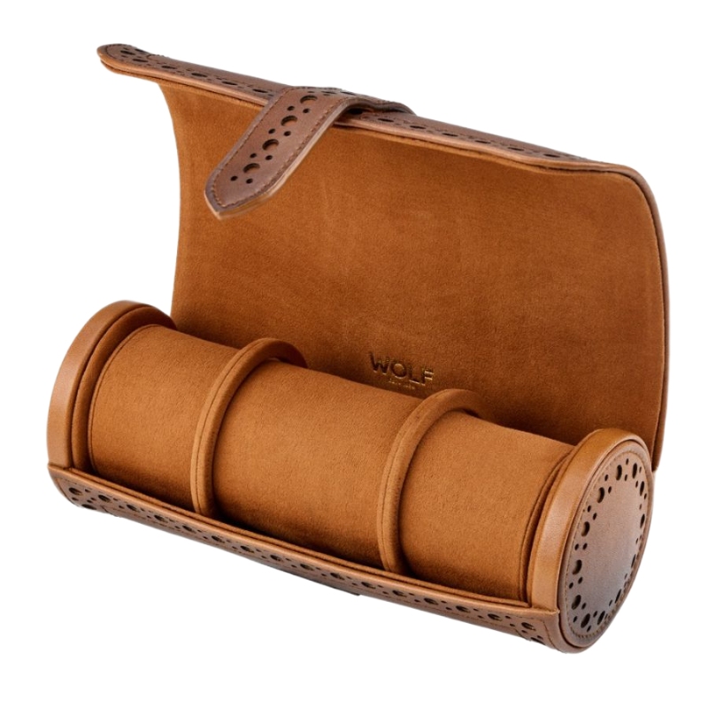 Wolf 1834 Brogue H Burnished Brown Triple Watch Roll