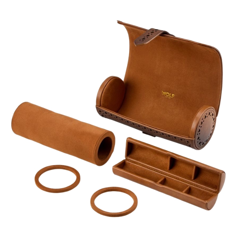 Wolf 1834 Brogue H Burnished Brown Triple Watch Roll