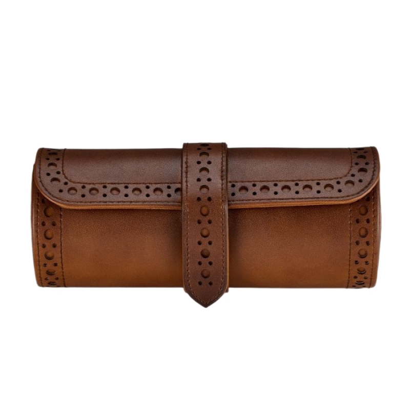 Wolf 1834 Brogue H Burnished Brown Triple Watch Roll