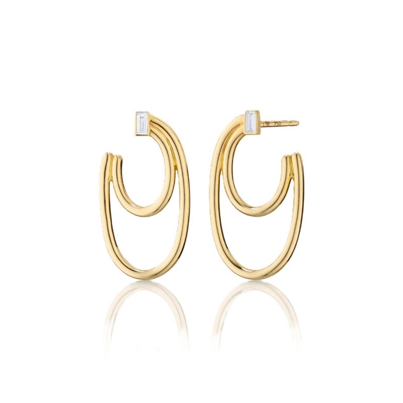 Monica Rich Kosann 18K Yellow Gold Sun, Moon and Stars Double Oval Galaxy Wrap Hoop Earrings