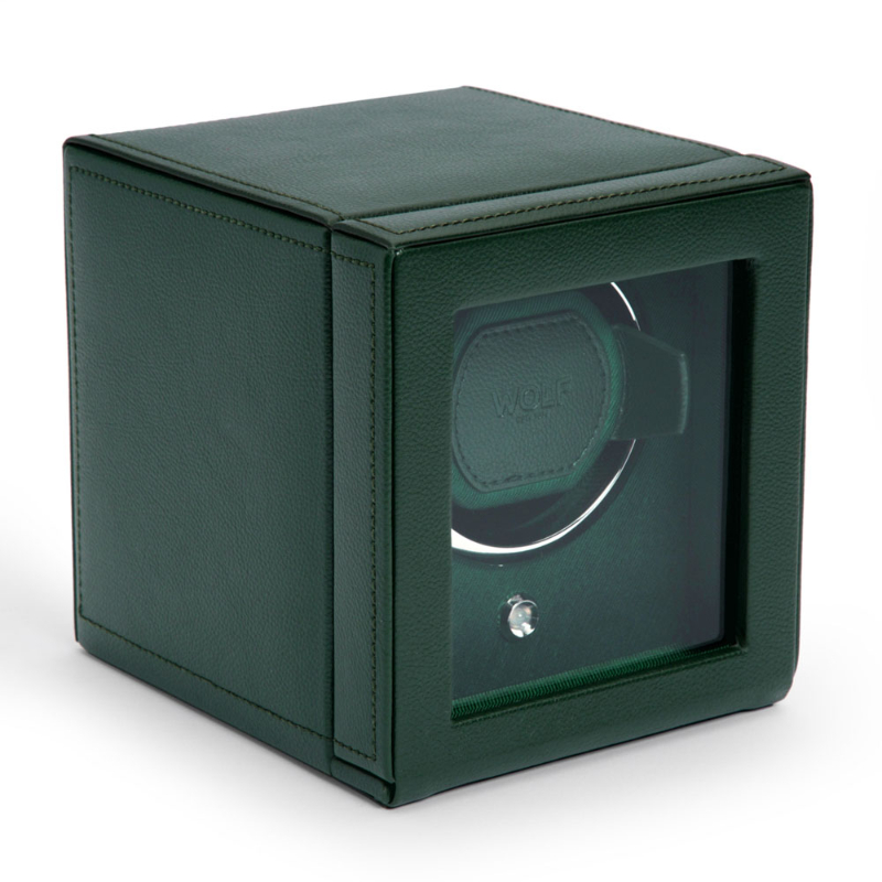 WOLF Single Cub Watch Winder With Cover In Green Leather
