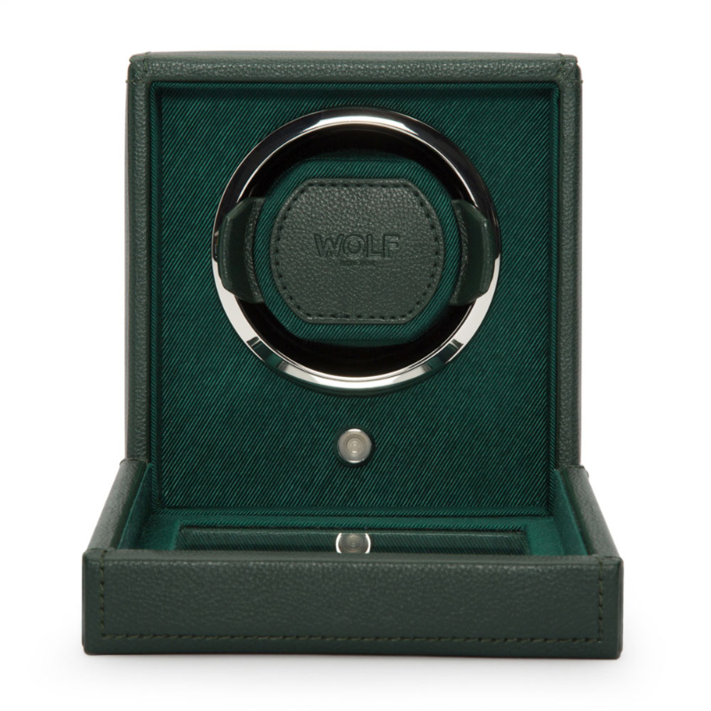 WOLF Single Cub Watch Winder With Cover In Green Leather