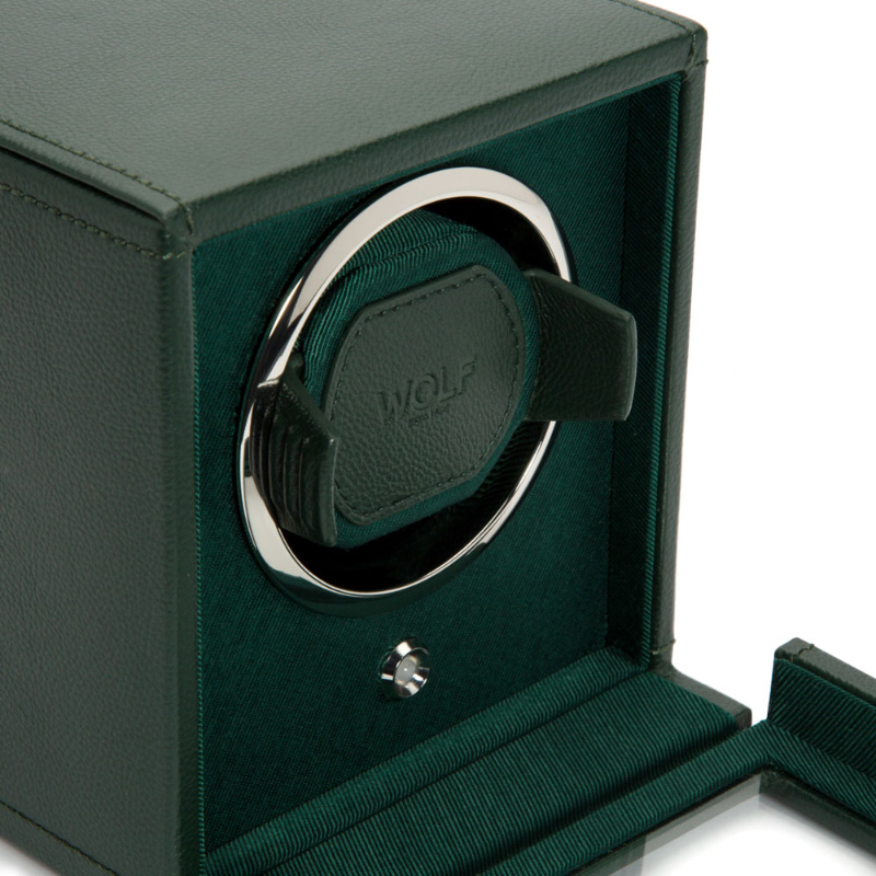 WOLF Single Cub Watch Winder With Cover In Green Leather
