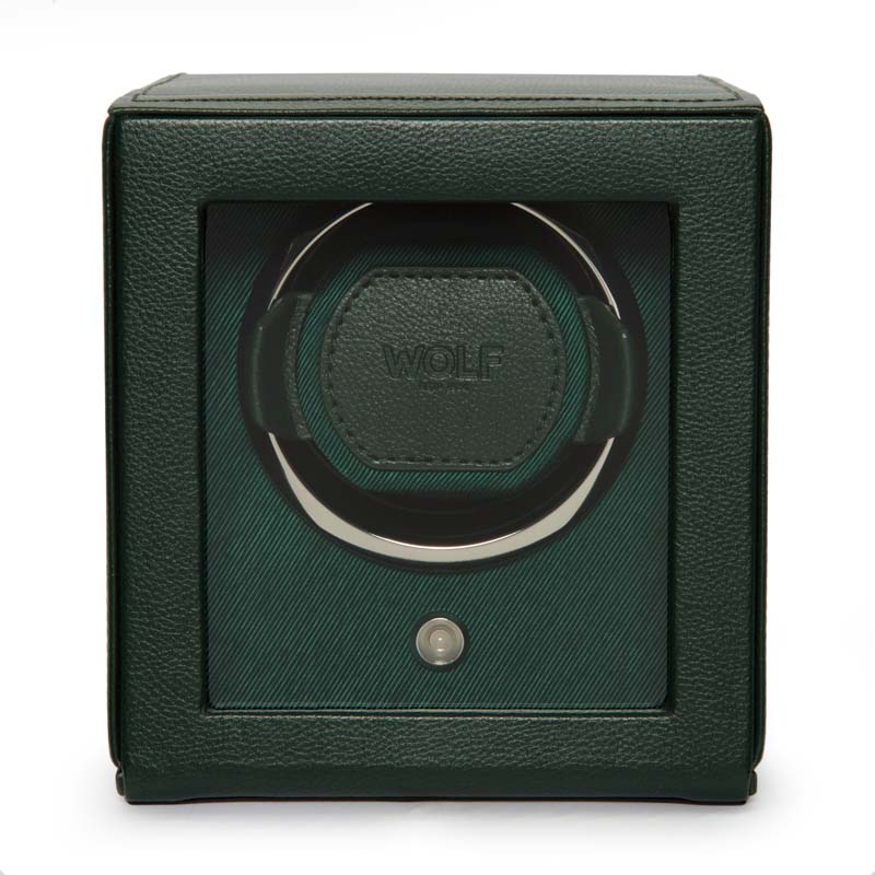 WOLF Single Cub Watch Winder With Cover In Green Leather