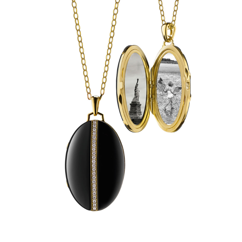 Monica Rich Kosann 18K Yellow Gold Oval Black Ceramic Locket Pendant Necklace