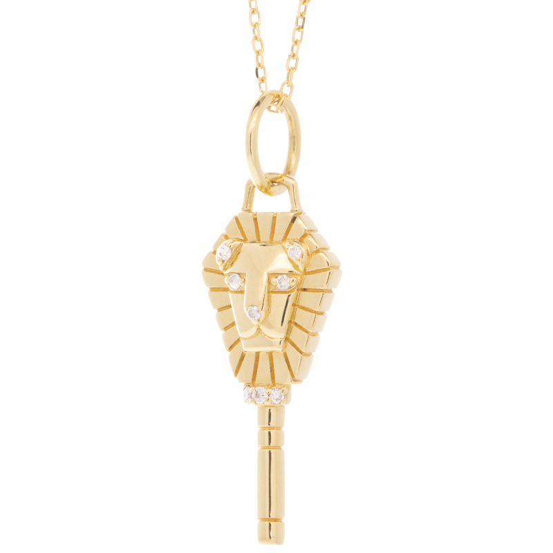 Monica Rich Kosann 18K Yellow Gold Lion Pocketwatch Key Charm Necklace