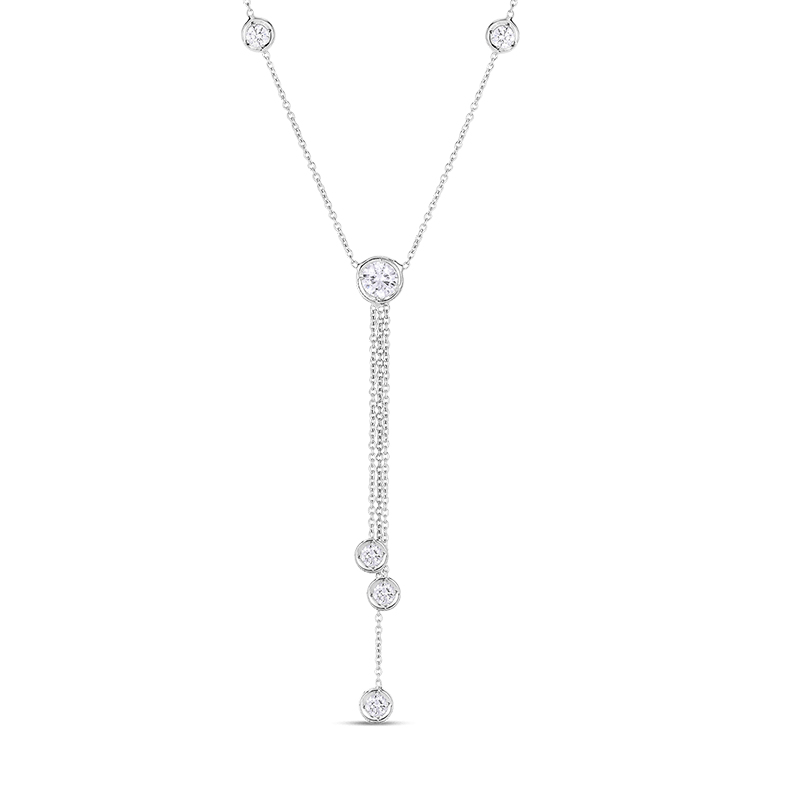 Roberto Coin 18K White Gold 6 Bezel Set Triple Drop Necklace With Diamonds