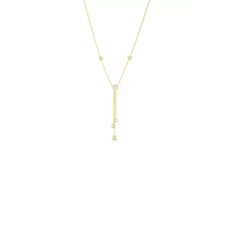 Roberto Coin 18K Yellow Gold 6 Bezel Set Diamond Lariat Necklace