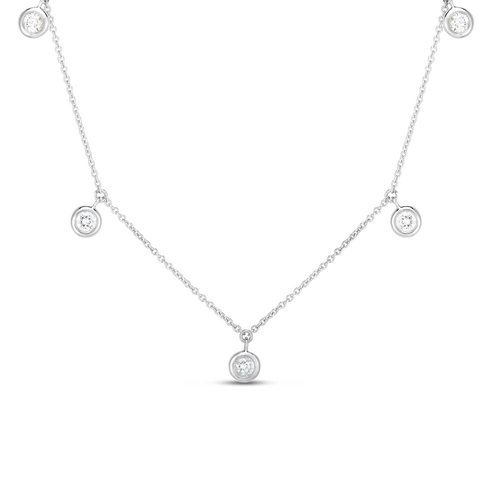 Roberto Coin 18 Karat White Gold Five Diamond Drop Station Necklace