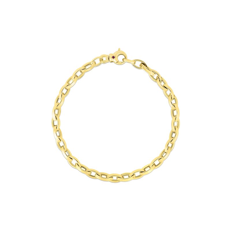 Roberto Coin 18k yellow gold high polish 10x5mm almond link chain bracelet, 8"
