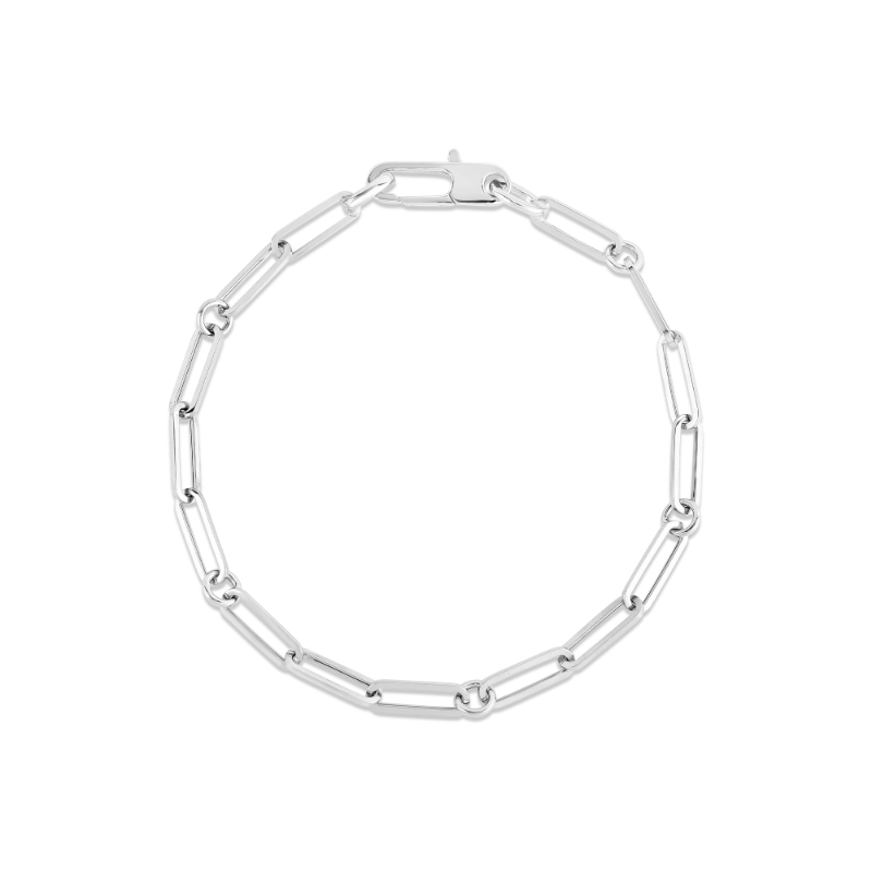 Roberto Coin 18K White Gold Rhodium Plated Designer Gold Paperclip And Round Link Bracelet
