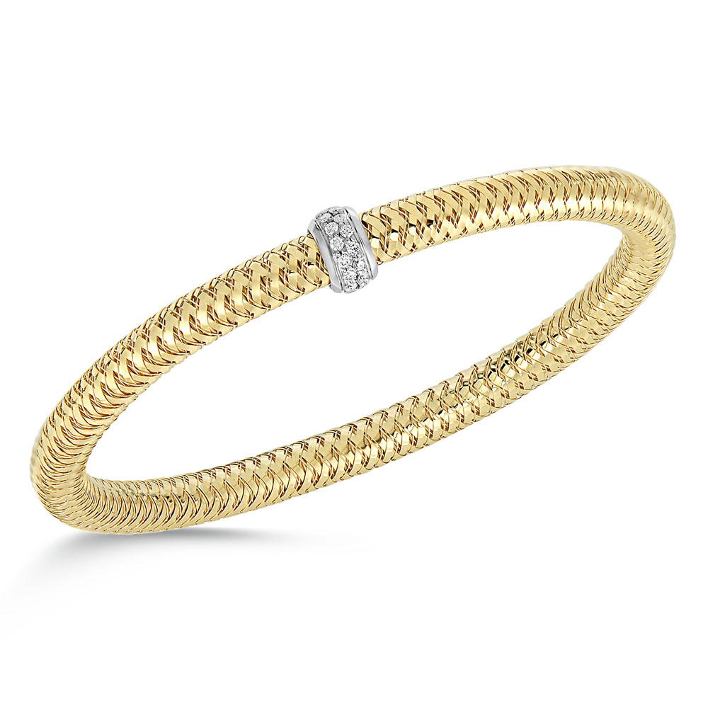 Roberto Coin 18K yellow and white gold Primavera diamond stretch bangle bracelet with diamonds weighing 0.22 carat total weight