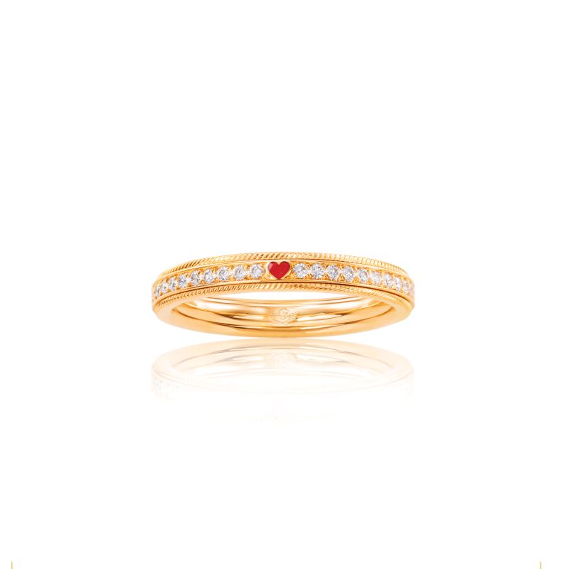 Wellendorff 18k yellow gold My Heart ring with diamonds weighing 0.40 carat total weight, size 52