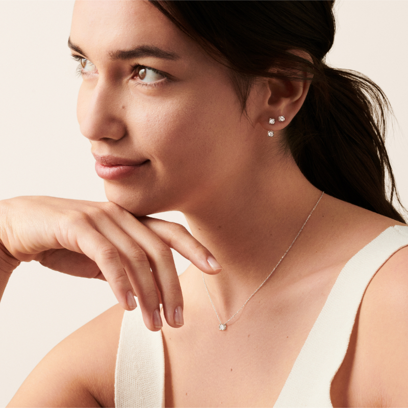 18K White Gold Rhodium Plated Le Cube Diamant Medium Cube Pendant Necklace