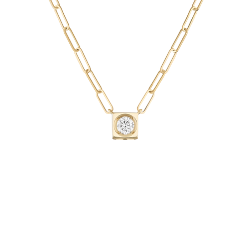 18K Yellow Gold Le Cube Diamant Large Cube Pendant Necklace
