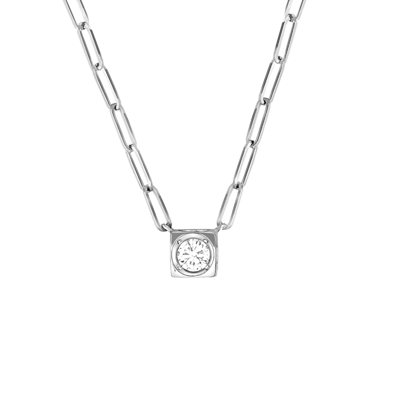 18K White Gold Rhodium Plated Le Cube Diamant Large Cube Pendant Necklace
