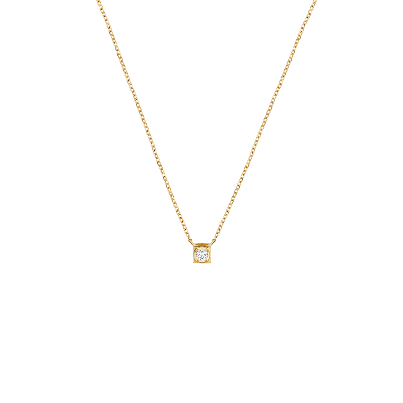 18K Yellow Gold Le Cube Diamant Small Open Cube Pendant Necklace